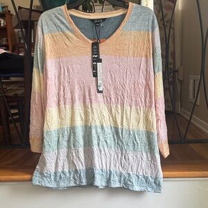 XXL CHARLIE B Pastel Multistripe V-Neck Long Sleeve Top